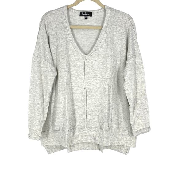 Lulus Heather Gray V-Neck Knit Pullover Top XS Long Sleeves NWT - Picture 1 of 5